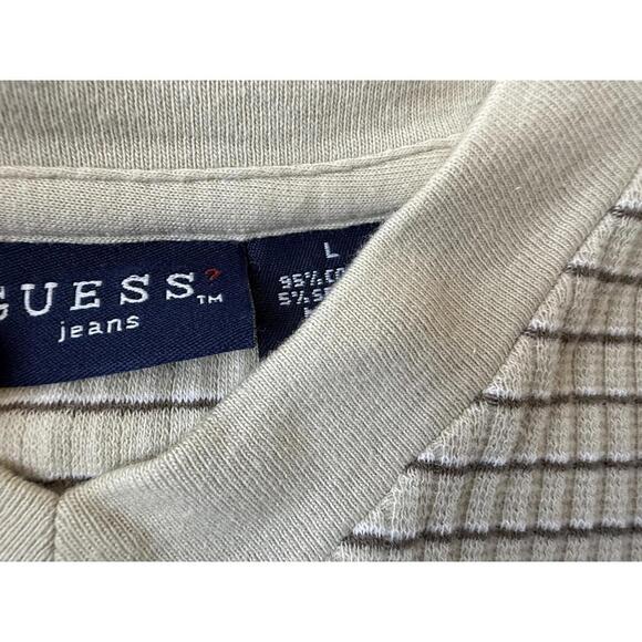 Vintage Guess Jeans Men's Short Sleeve Beige Grid Pattern Shirt Large - Picture 3 of 7
